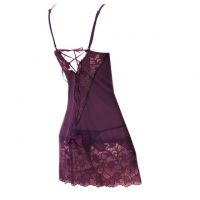 L0471 - Baju Tidur Lingerie Nightgown Sleepwear Midi Dress Ungu Transparan - 2