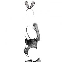 L0644 - Lingerie Costume Cosplay Playboy Bunny Kelinci Hitam Transparan Crotchless Bando Stocking - 2