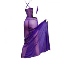 L0740 - Baju Tidur Lingerie Long Gown Gaun Panjang Maxi Dress Tali Silang Ungu Transparan - 2