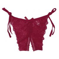 P387 - Celana Dalam Panties Thong Marun Transparan Ikat Samping Crotchless - 2