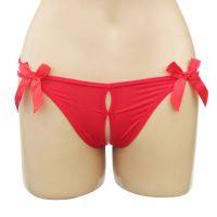 GS224 - Celana Dalam G-String Wanita Merah Crotchless Pita 3
