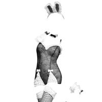 L1027 - Lingerie Costume Cosplay Playboy Bunny Kelinci Tali Silang Hitam Transparan Bando Kalung Stocking