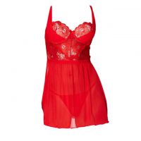 L1193 - Baju Tidur Lingerie Nightgown Sleepwear Midi Dress Merah Transparan Bra Kawat