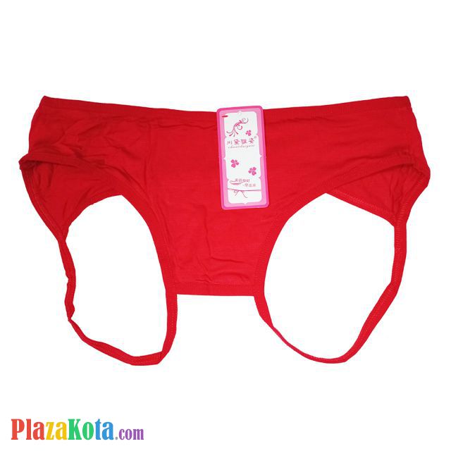 P608 - Celana Dalam Panties Hipster Merah Crotchless Terbuka Belakang