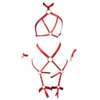 B354 - Bra Set Bralette Halter Open Cup Merah Celana Dalam Crotchless Gelang Wristband