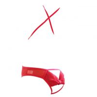 L1284 - Baju Tidur Lingerie Teddy Bodysuit Dress Tali Silang Merah Transparan Open Cup Open Butt - 2