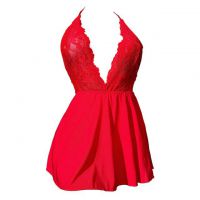 L1301 - Baju Tidur Lingerie Nightgown Sleepwear Midi Dress Halter Merah