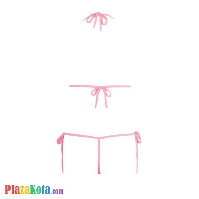 B108 - Bra Set Bralette Halter Pink Celana Dalam Crotchless Ikat Samping - Photo 2