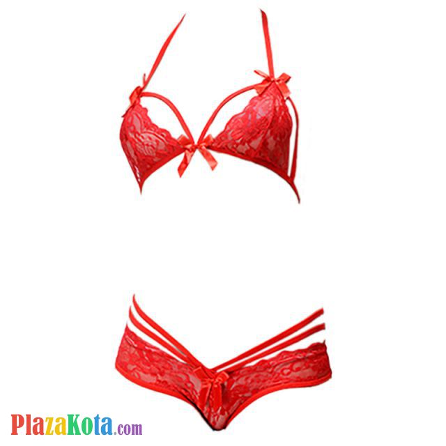 B147 - Bra Set Bralette Halter Merah Celana Dalam - Photo 1