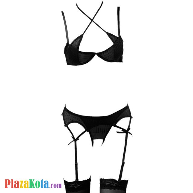 B171 - Bra Set Underwire Kawat Hitam Celana Dalam Crotchless Garter Belt Stocking - Photo 1