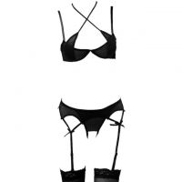 B171 - Bra Set Underwire Kawat Hitam Celana Dalam Crotchless Garter Belt Stocking