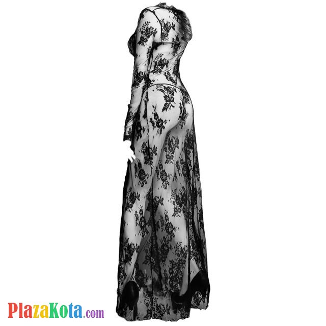 L0671 - Baju Tidur Lingerie Long Gown Gaun Panjang Maxi Dress Hitam Transparan Lengan Panjang - Photo 2
