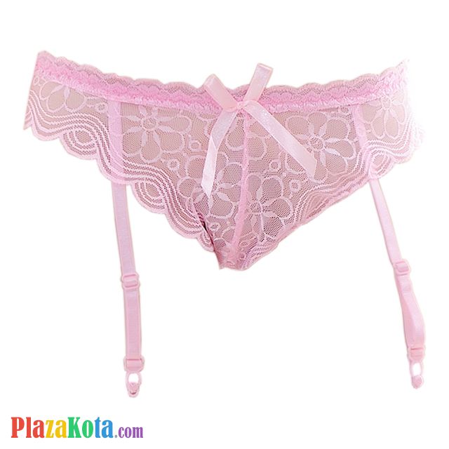 G027 Jual Garter Belt Panties Hipster Pink Transparan Pita Tali 4