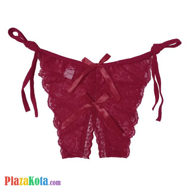 P387 - Celana Dalam Panties Thong Marun Transparan Ikat Samping Crotchless - Photo 1