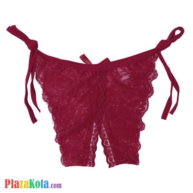P387 - Celana Dalam Panties Thong Marun Transparan Ikat Samping Crotchless - Photo 2