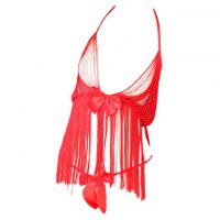 L0156 - Baju Tidur Lingerie Babydoll Mini Dress Halter Merah Rumbai