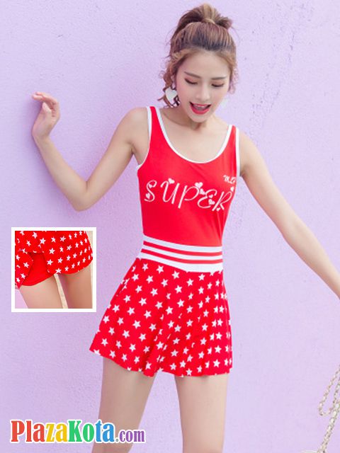 R011 - Baju Renang Swimsuit One Piece Merah Cup Busa - Photo 1