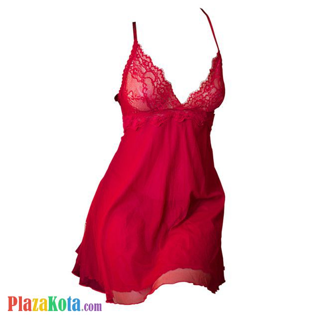 L1212 - Baju Tidur Lingerie Nightgown Sleepwear Midi Dress Tali Silang Merah Transparan - Photo 1