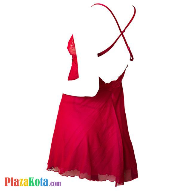 L1212 - Baju Tidur Lingerie Nightgown Sleepwear Midi Dress Tali Silang Merah Transparan - Photo 2