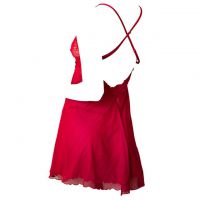 L1212 - Baju Tidur Lingerie Nightgown Sleepwear Midi Dress Tali Silang Merah Transparan - Thumbnail 2