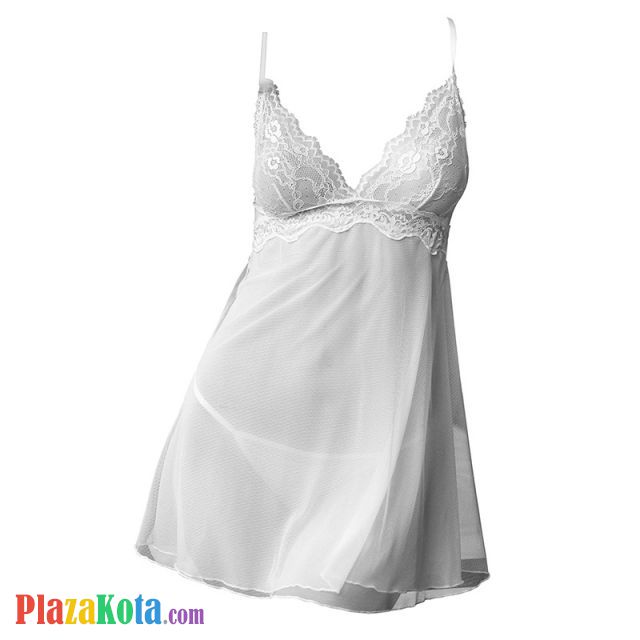 L1213 - Baju Tidur Lingerie Nightgown Sleepwear Midi Dress Tali Silang Putih Transparan - Photo 1
