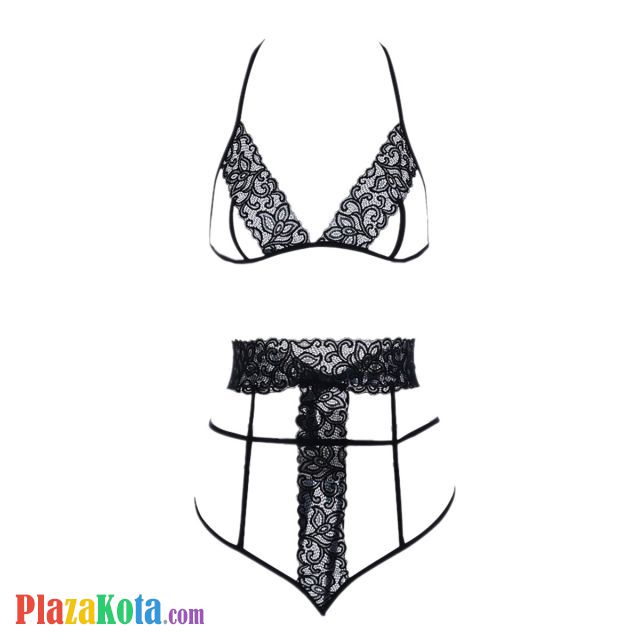 B363 - Bra Set Bralette Halter Open Cup Hitam Celana Dalam - Photo 1