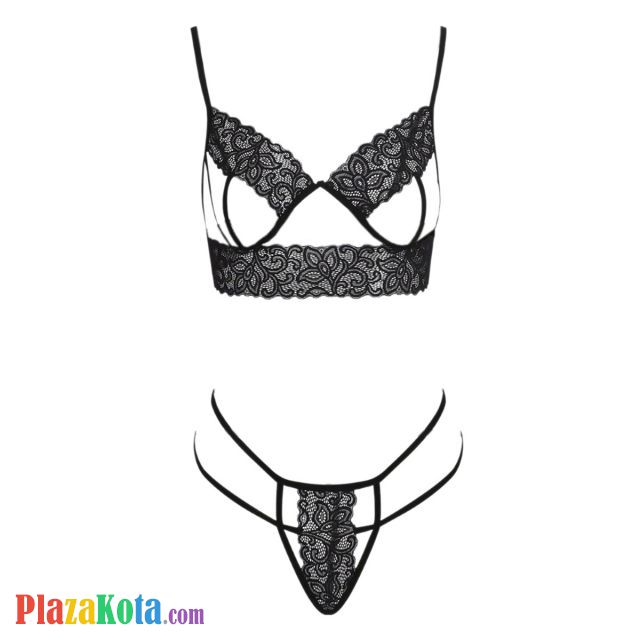 B364 - Bra Set Bralette Open Cup Hitam Celana Dalam Tali 2