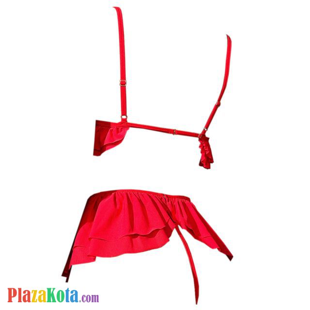 B366 - Bra Set Bralette Open Cup Merah Celana Dalam Garter Belt Paha - Photo 2