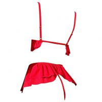 B366 - Bra Set Bralette Open Cup Merah Celana Dalam Garter Belt Paha - 2