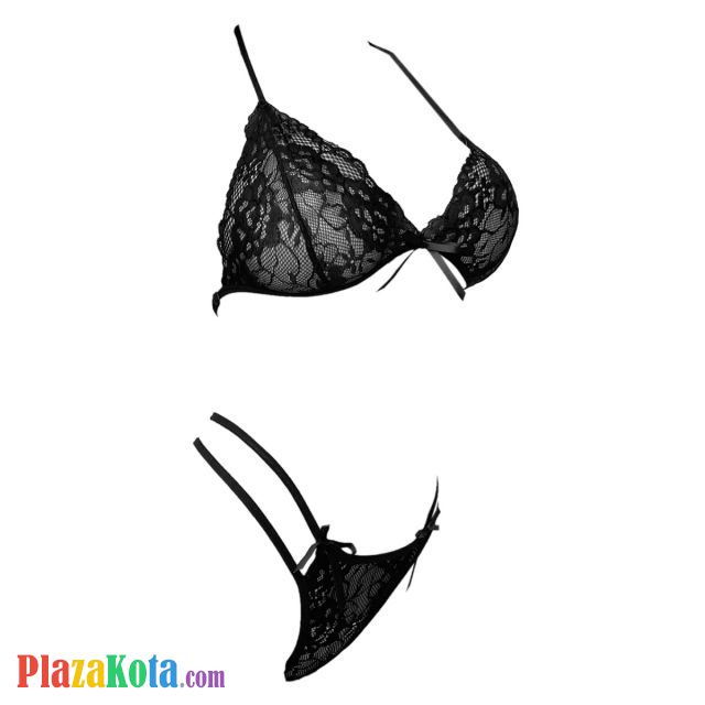 B367 - Bra Set Bralette Halter Hitam Celana Dalam Panties Thong - Photo 1