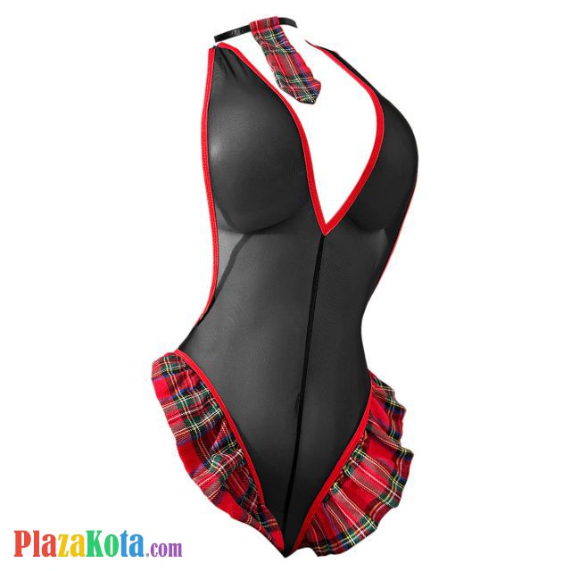 L1310 - Lingerie Costume Cosplay Student Pelajar Seragam Sekolah Halter Hitam Transparan Dasi - Photo 1